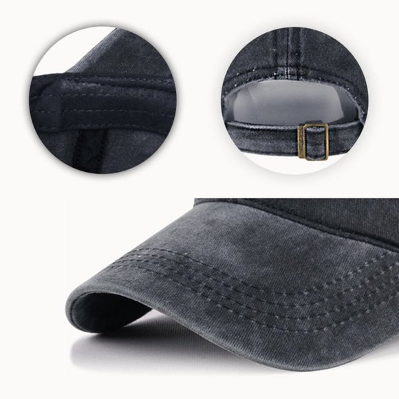 100% Cotton Vintage Baseball Cap | Adjustable Distressed Unisex Hat | Plain Pure - Picture 5 of 6